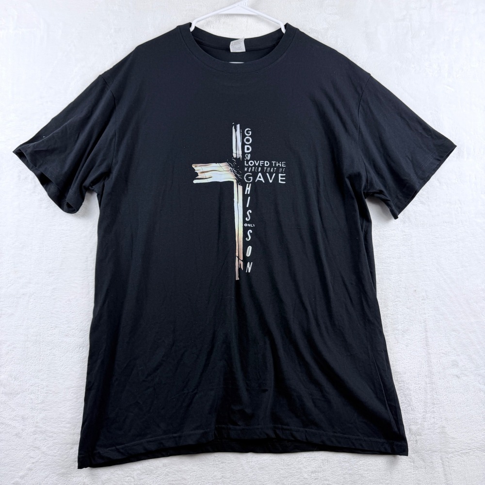 God Loved The World Gave His Son Christian T Shirt Mens XL Black